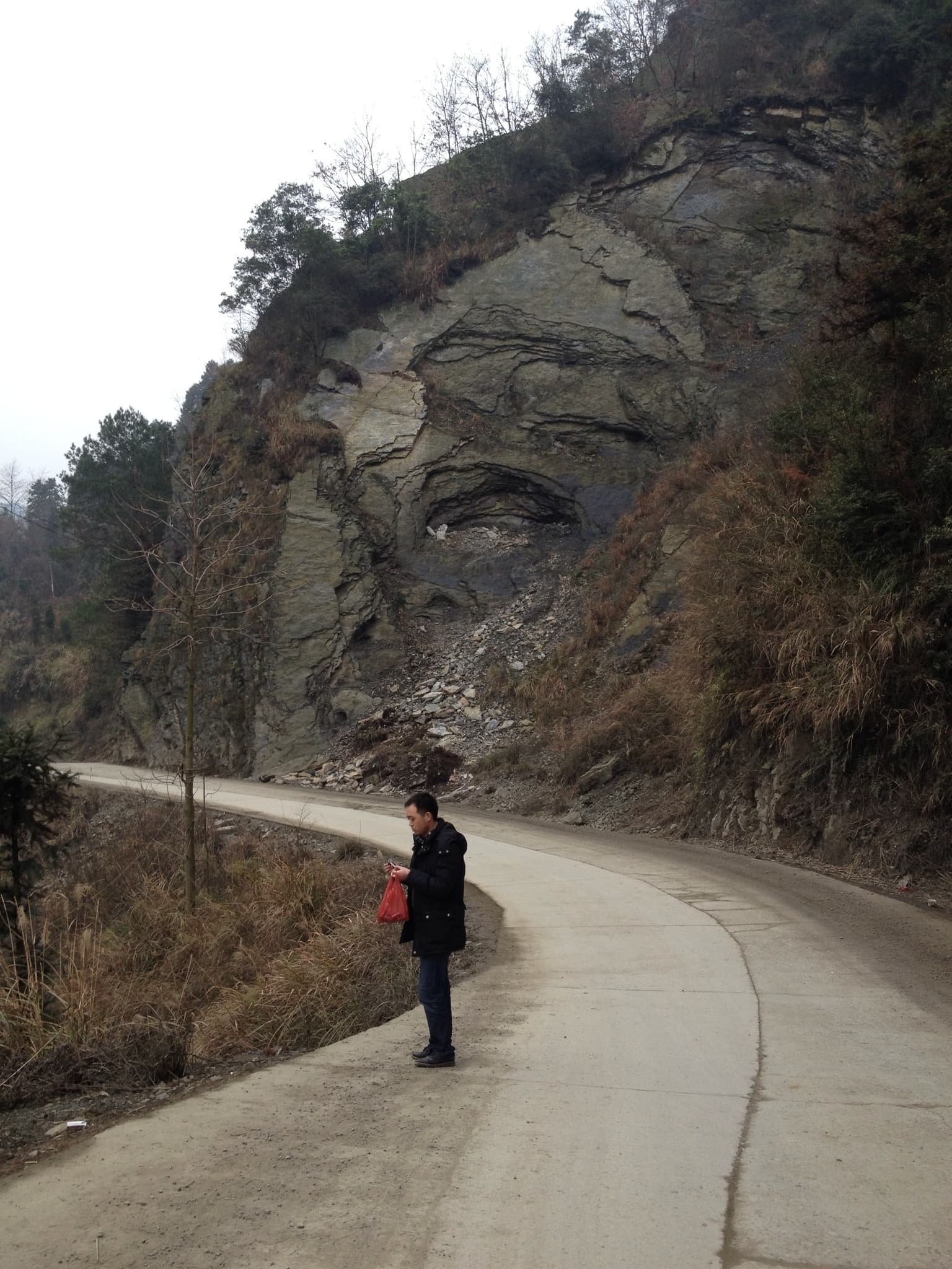 A winding road along a mountain side