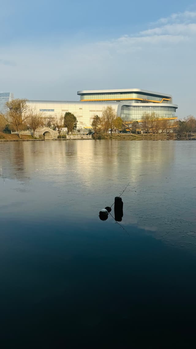Large building beside a body of water