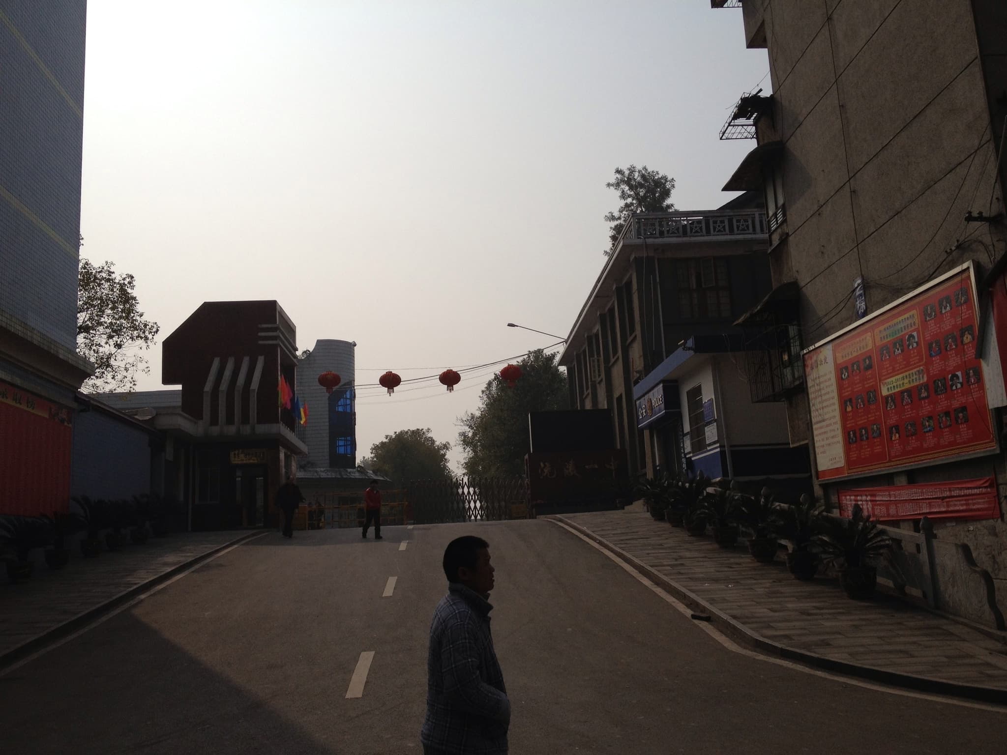 A city street with buildings on either side